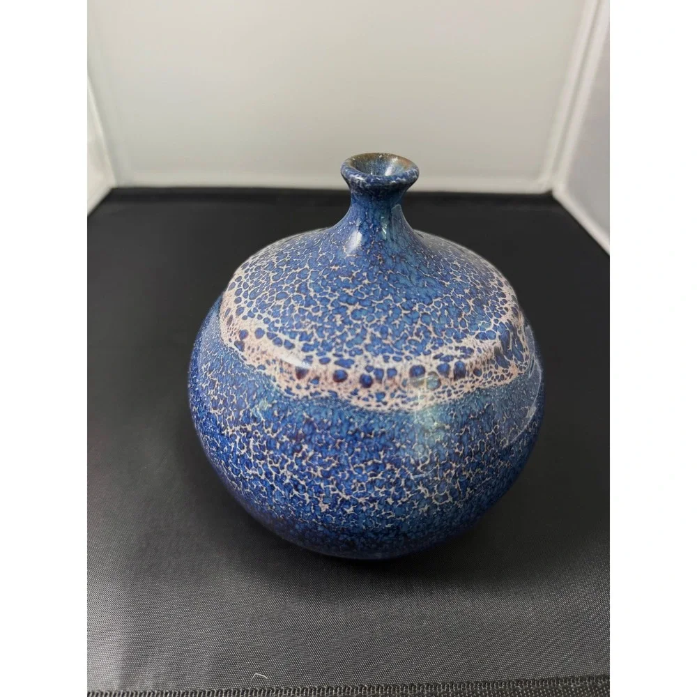 Vase Mid Century West German Fat Lava Pottery Blue cobalt indigo Drip Glaze 5.5